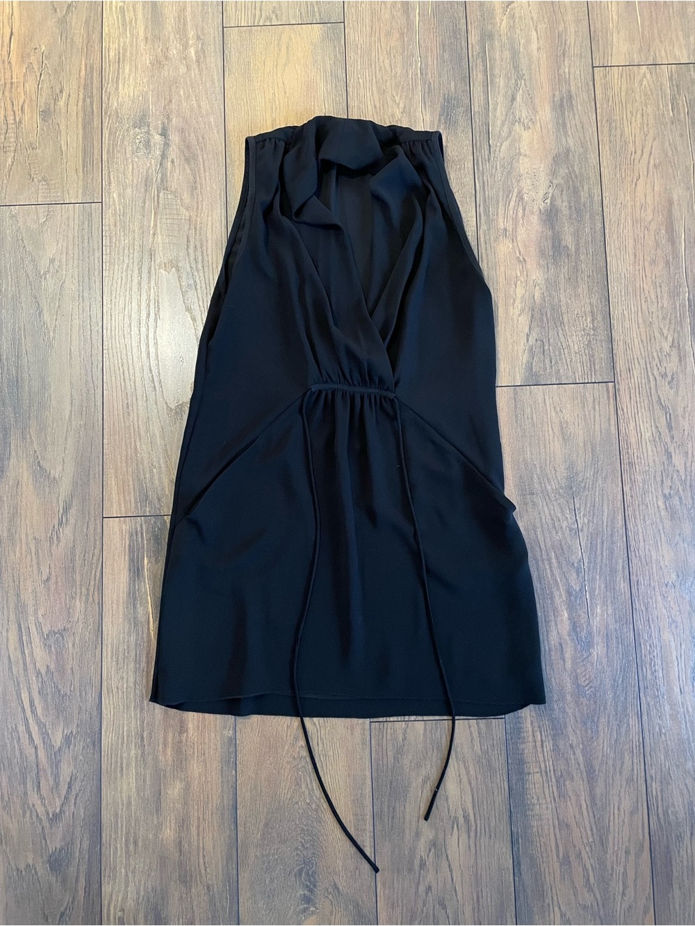 Wilfred Black Sleeveless V-Neck Mini Dress with Drawstring